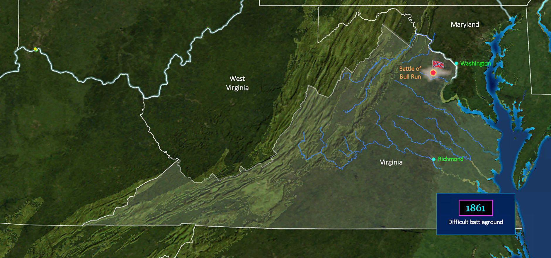 Big Rebel victory at Bull Run, 1861 map